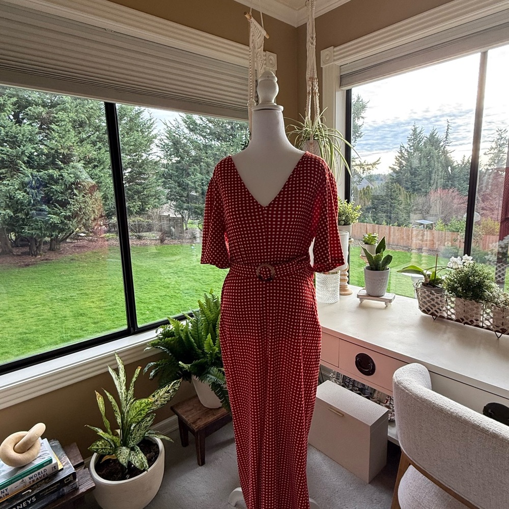 Anthropologie Red and White Jumpsuit